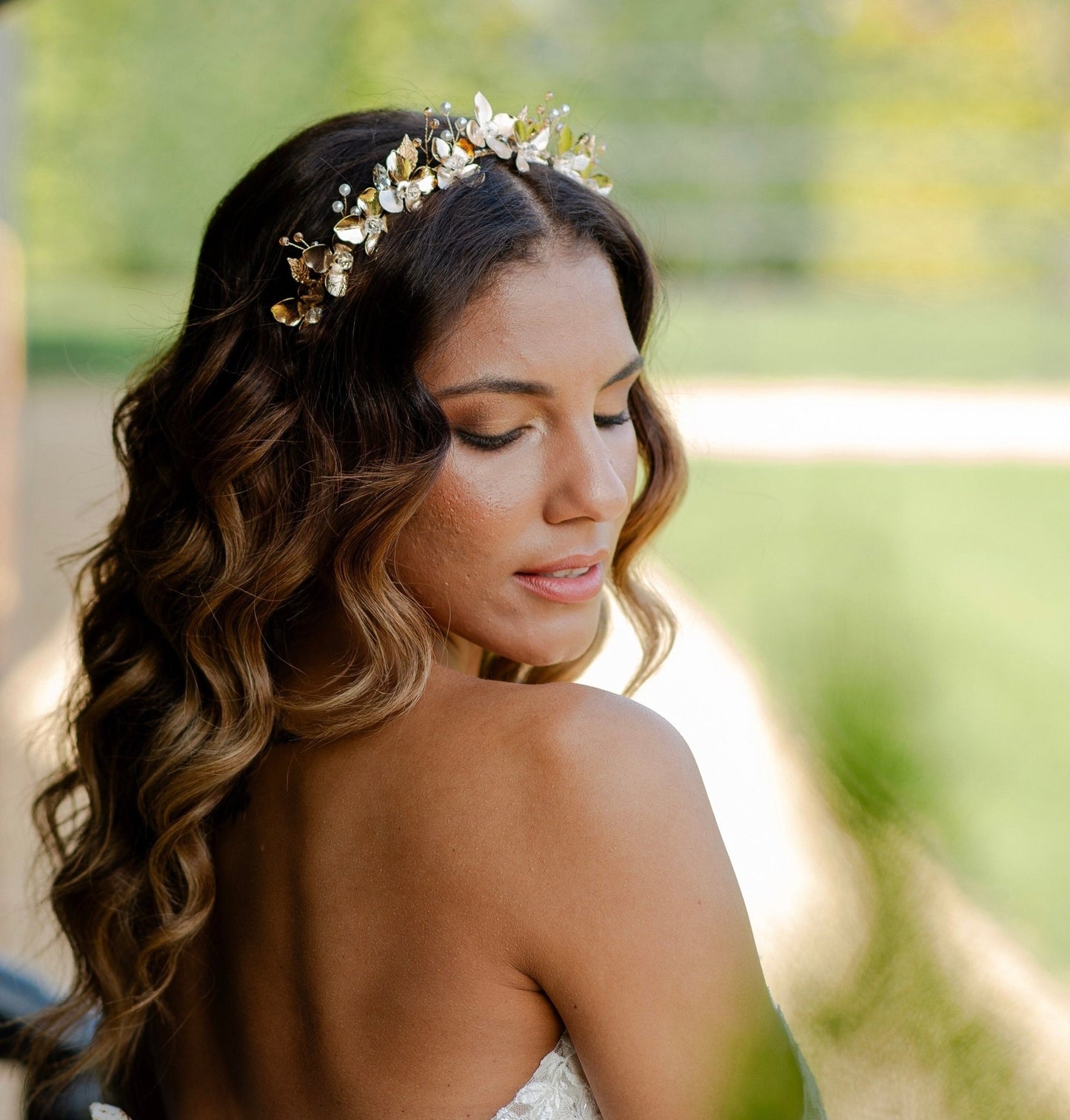 Gold Flower bridal headband - Petal & Pearl