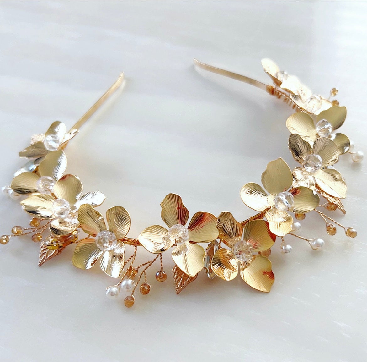 Gold Flower bridal headband - Petal & Pearl