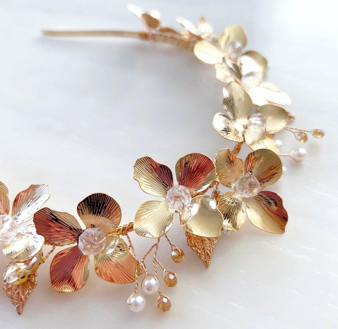 Gold Flower bridal headband - Petal & Pearl