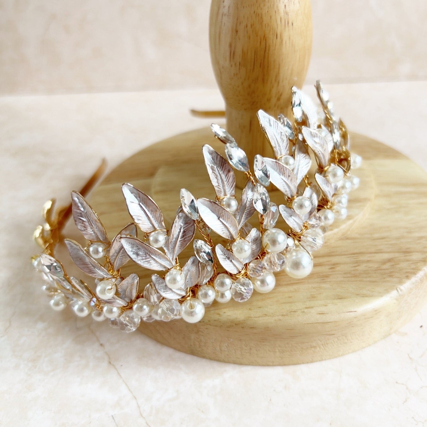 Gold leaf bridal headband - Petal & Pearl