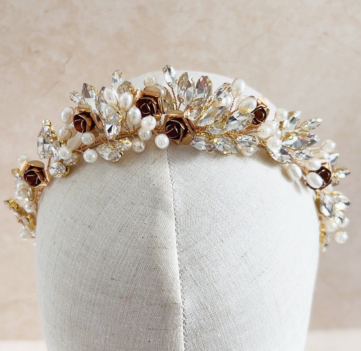 Gold Rose Bridal Headpiece - Petal & Pearl