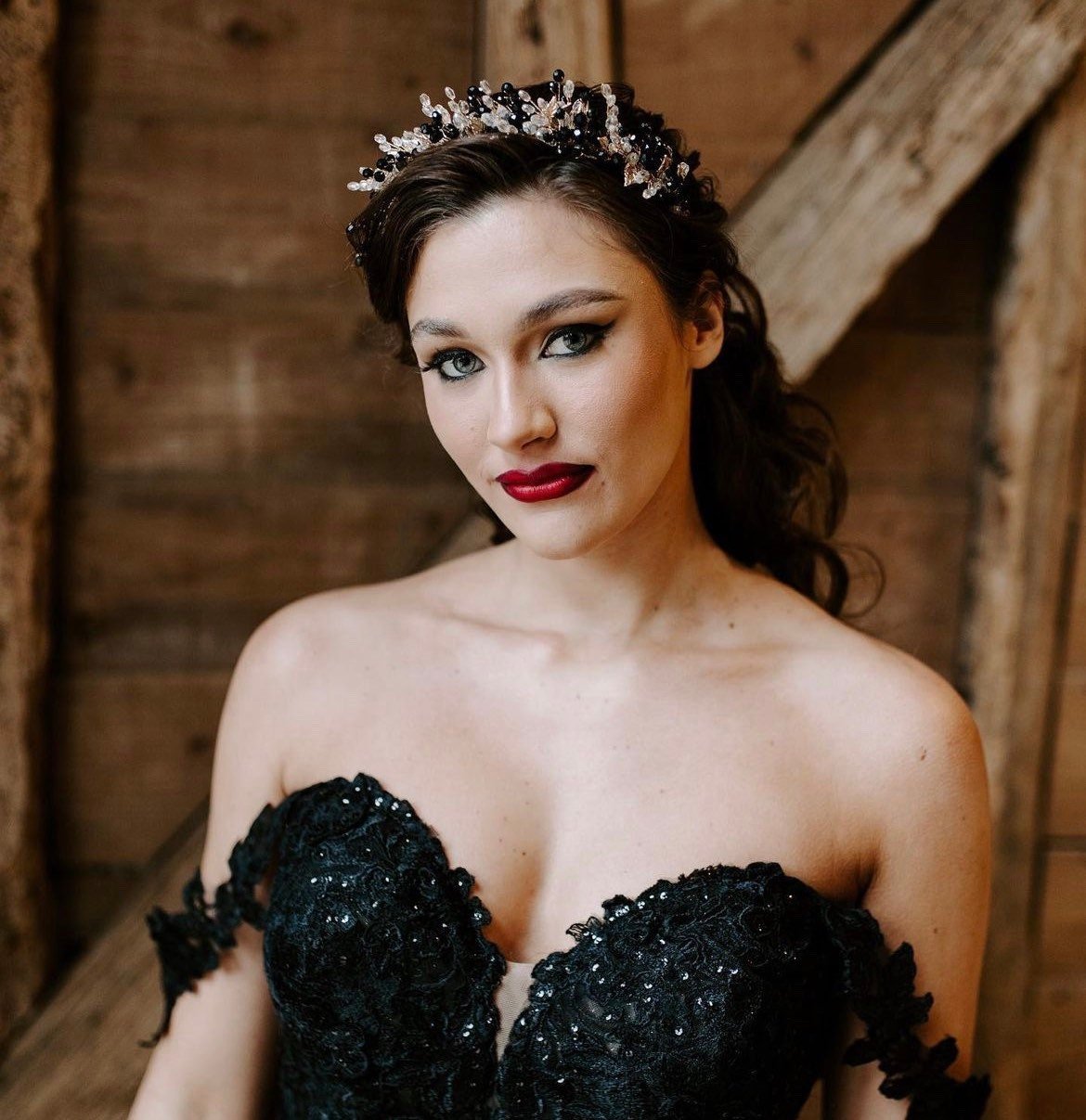 Green and gold headpiece - Petal & Pearl