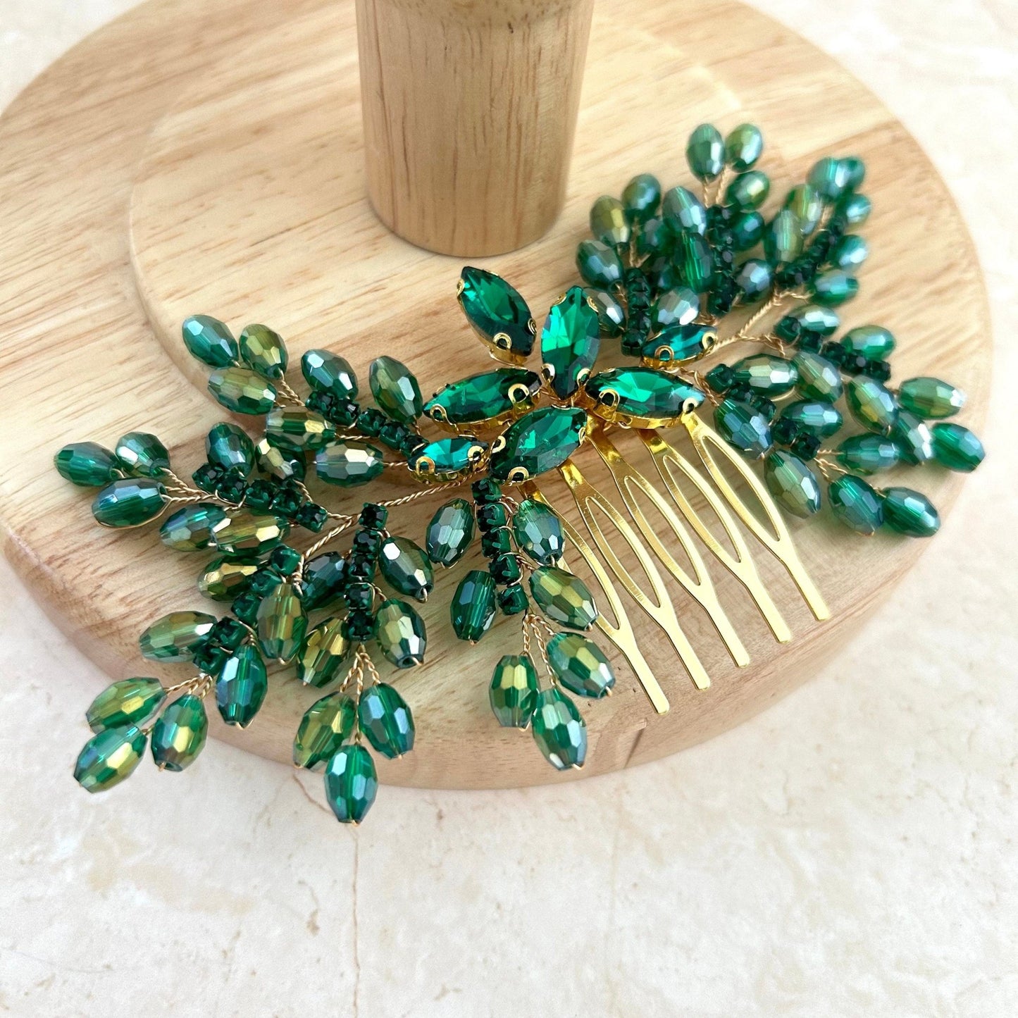Green bow crystal hair comb - Petal & Pearl