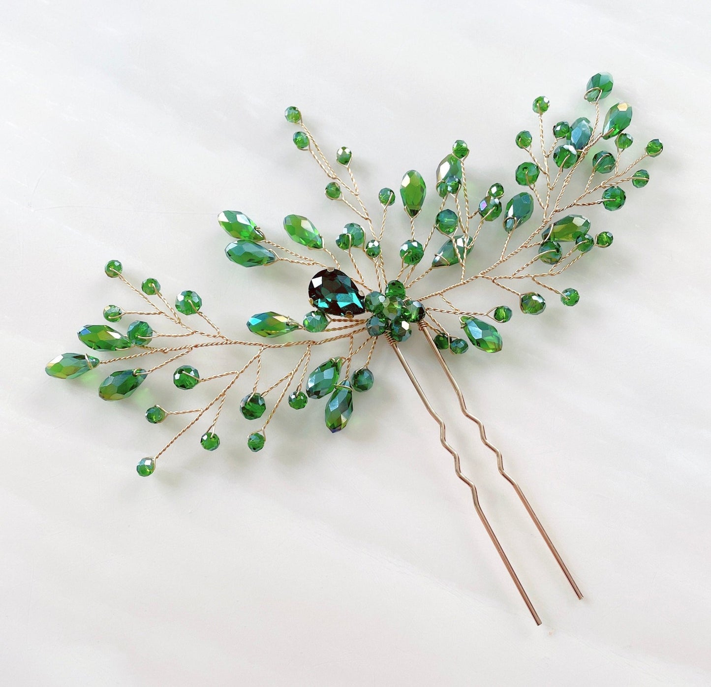 Green bridal hair pin - Petal & Pearl