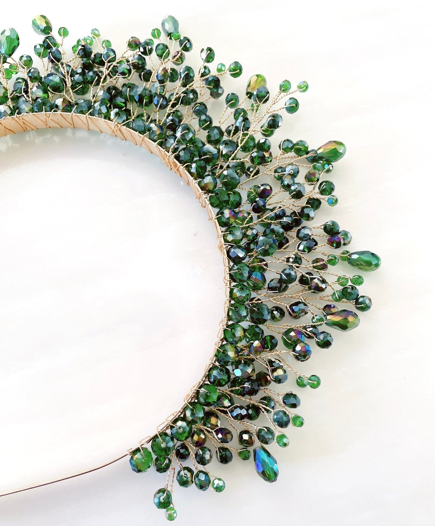 green crystal bridal crown - Petal & Pearl