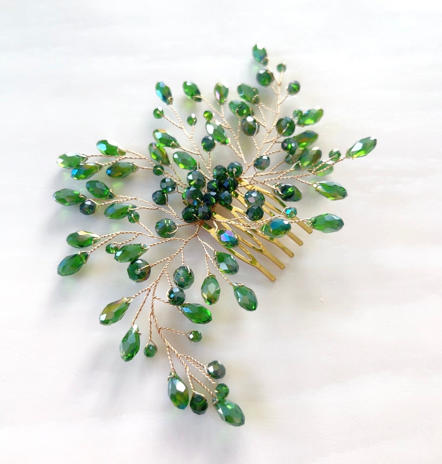 Green crystal decorative hair comb - Petal & Pearl