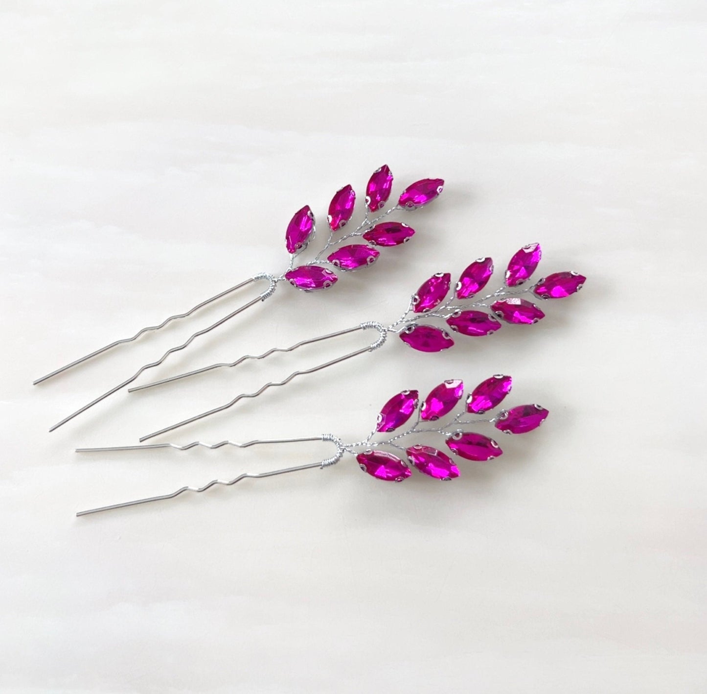 Hot pink crystal hair pins - Petal & Pearl