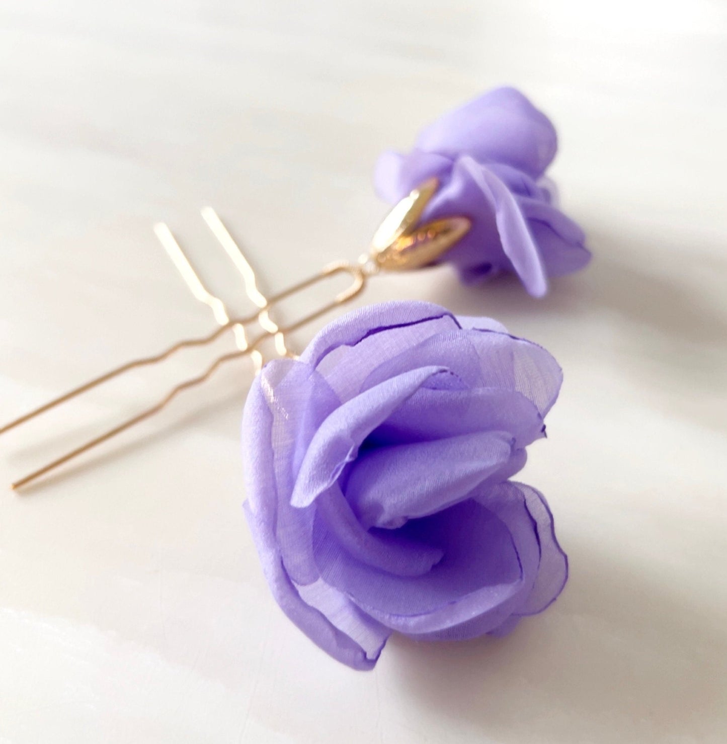 Large purple flower hair pins - Petal & Pearl