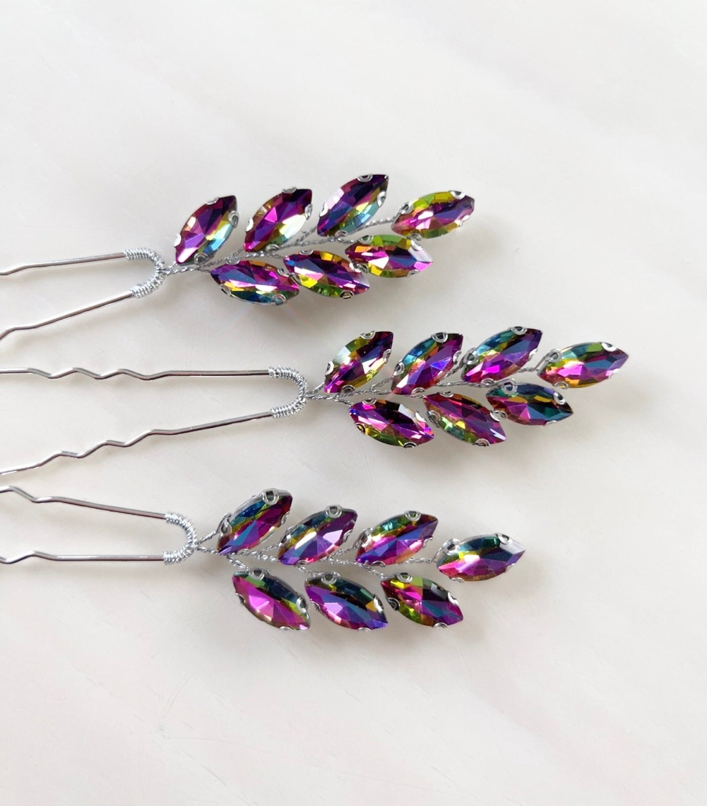 Large Rainbow crystal hair pins - Petal & Pearl