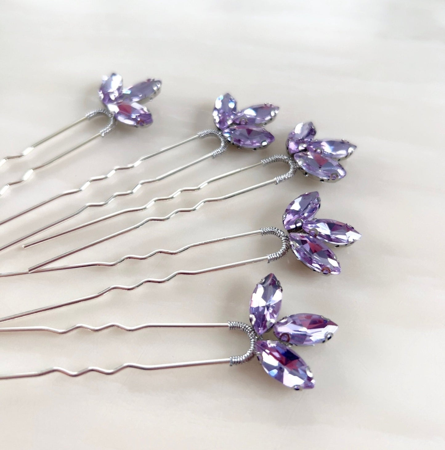 Lilac crystal hair pins - Petal & Pearl