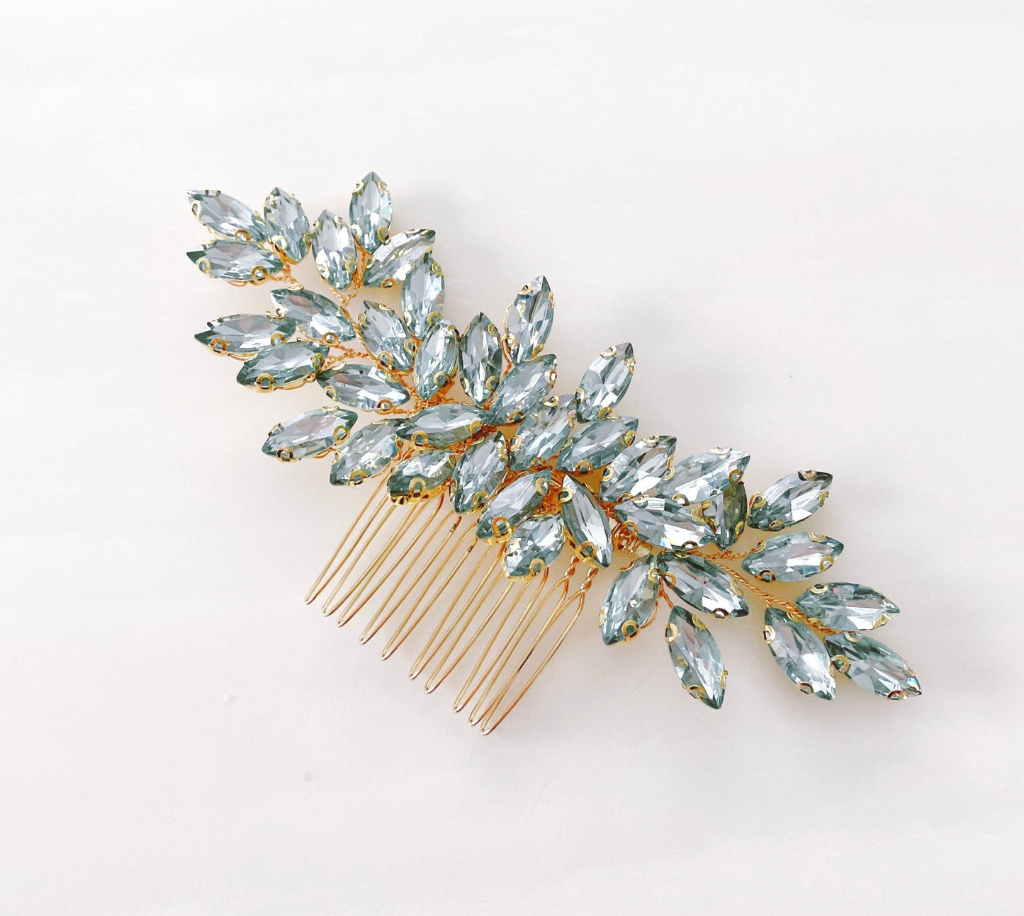 mint green crystal hair comb - Petal & Pearl