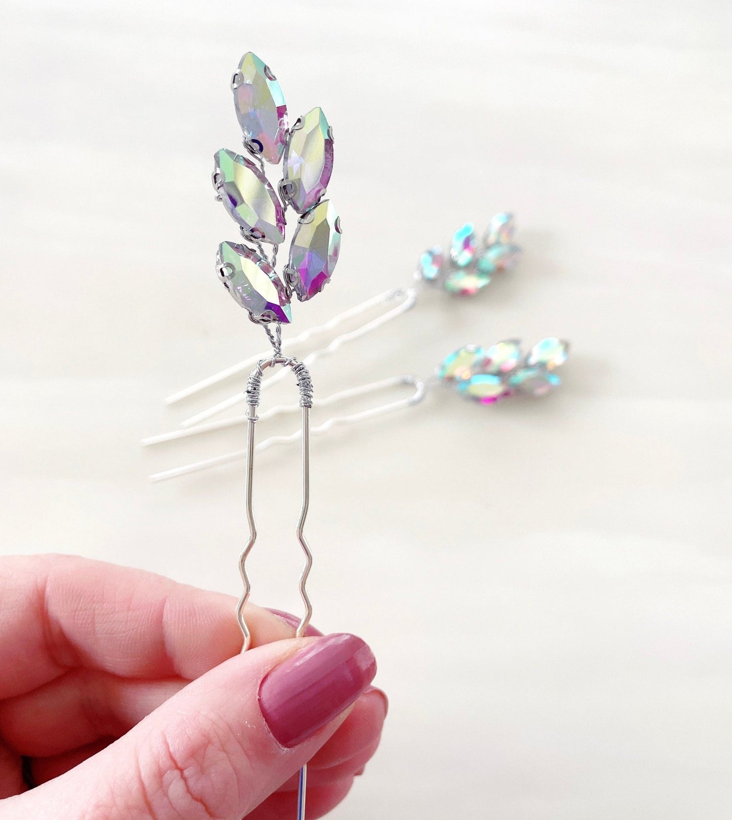 Mirrored crystal leaf hair pins - Petal & Pearl