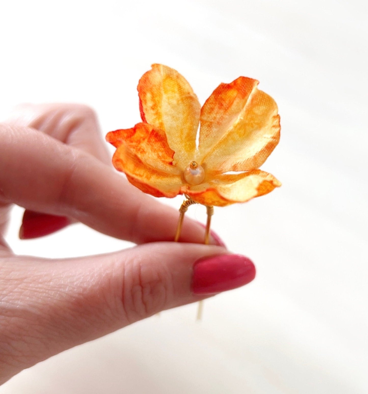 Orange flower hair pins - Petal & Pearl