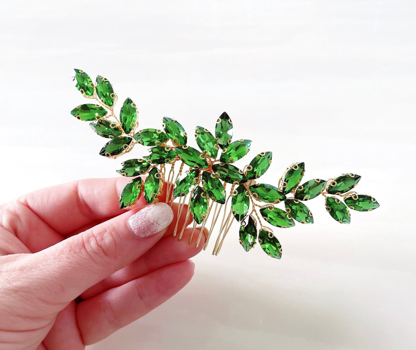 Peridot green crystal decorative hair comb - Petal & Pearl