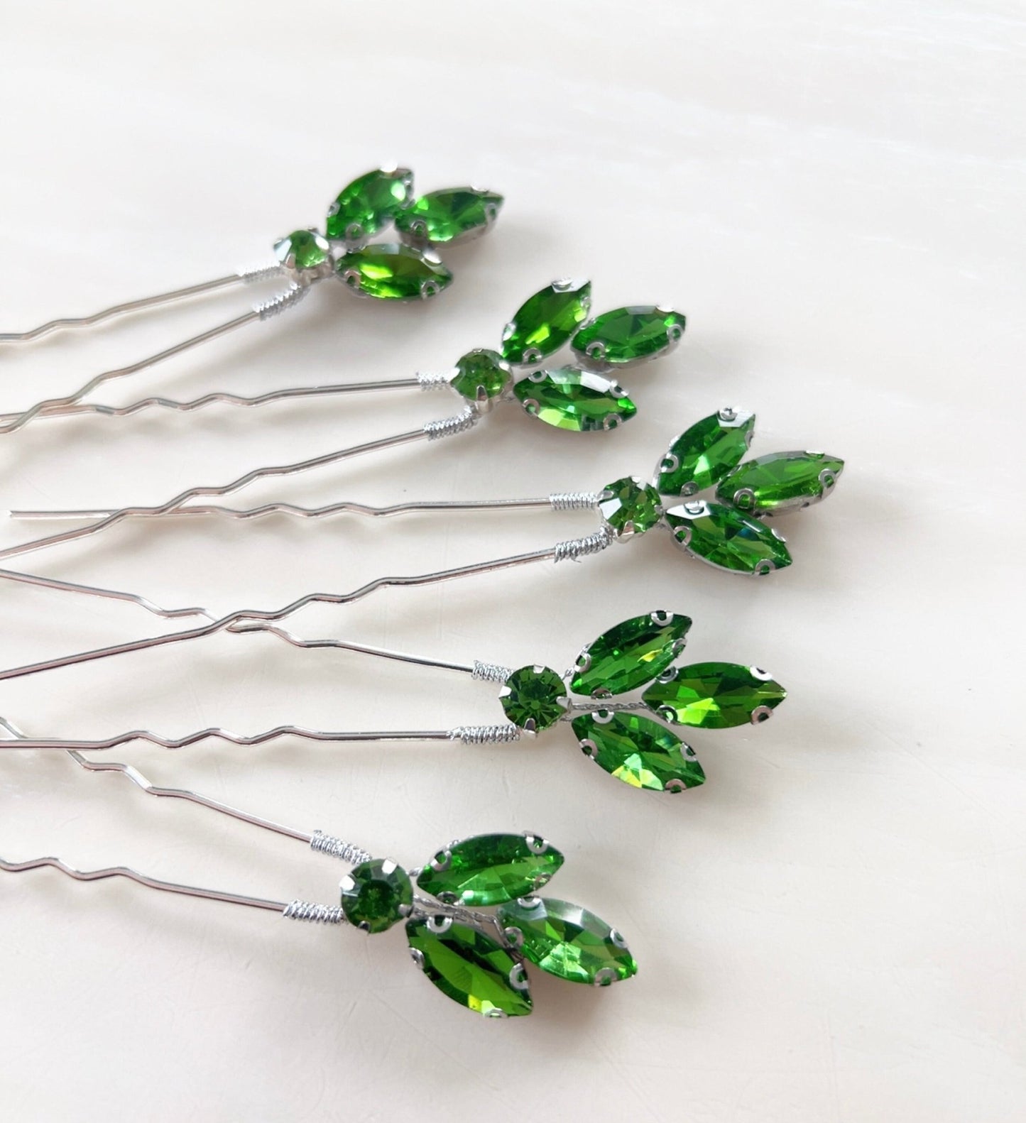 Peridot green crystal hair pins - Petal & Pearl