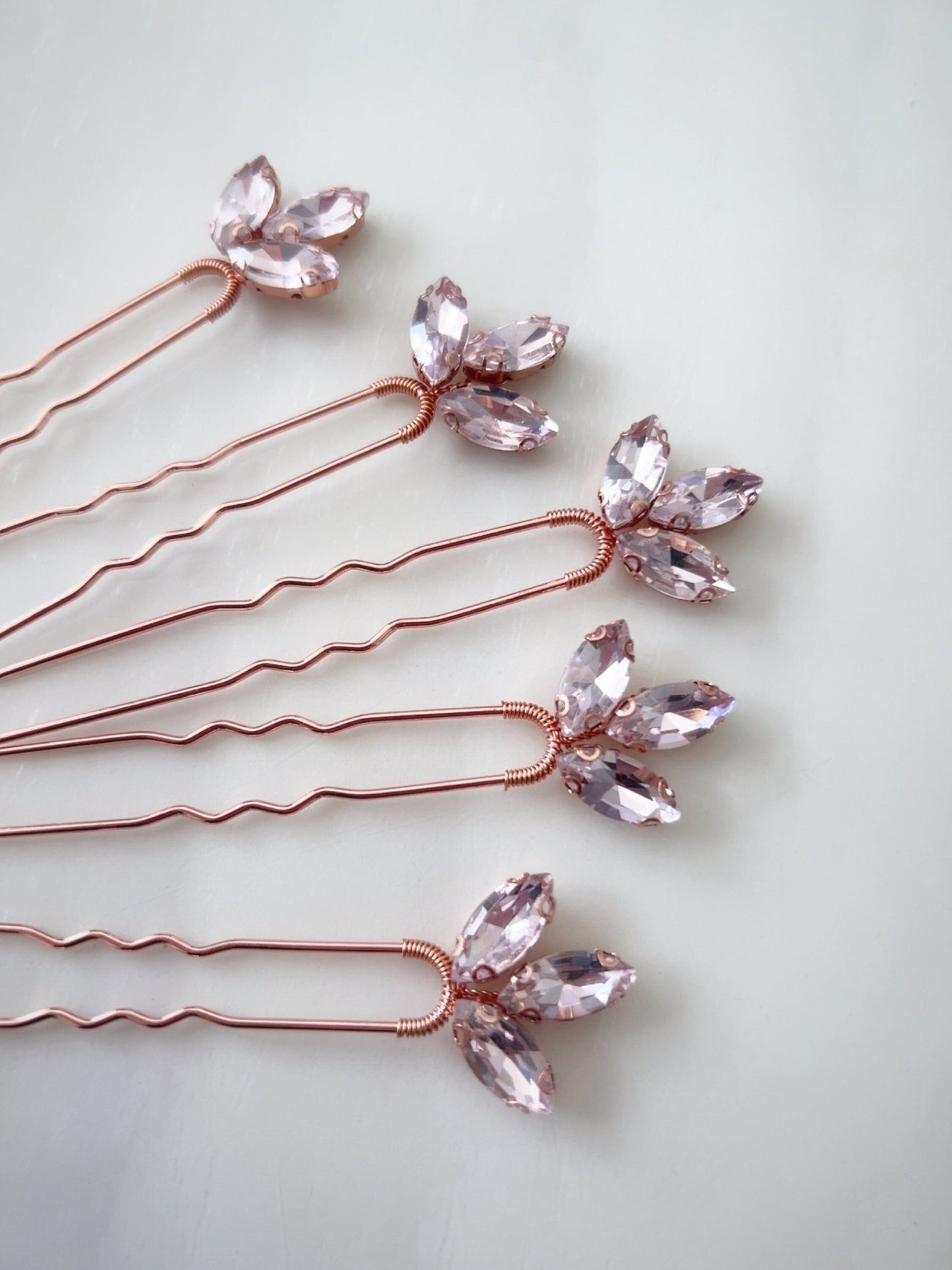 Pink and rose gold crystal hair pins - Petal & Pearl