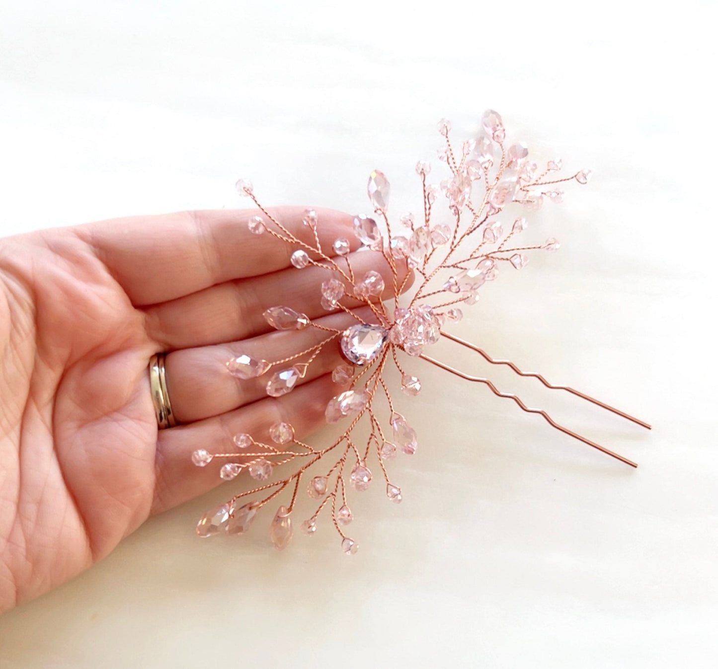 Pink and rose gold hair pin - Petal & Pearl