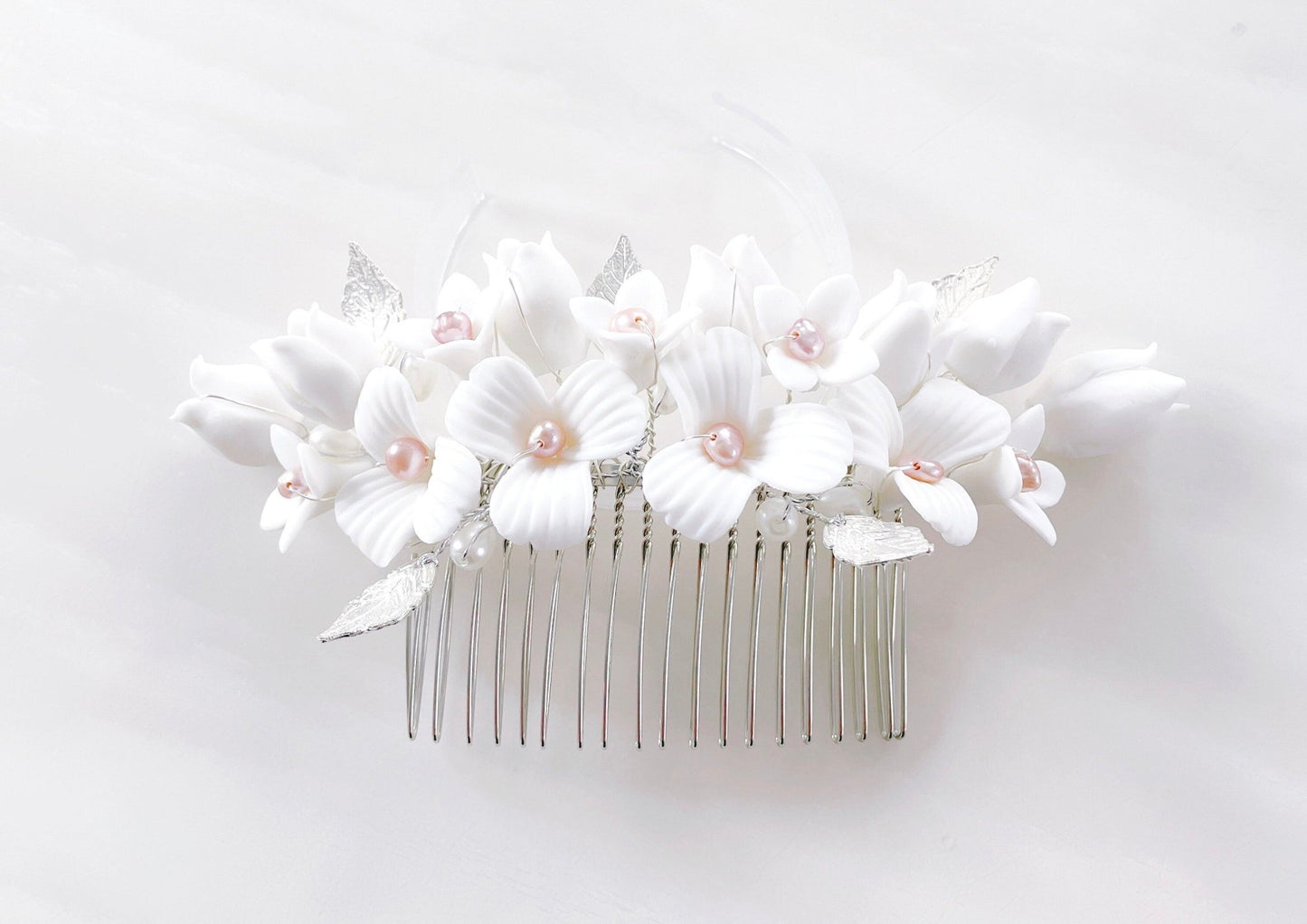 Pink and White Bridal headpiece - Petal & Pearl