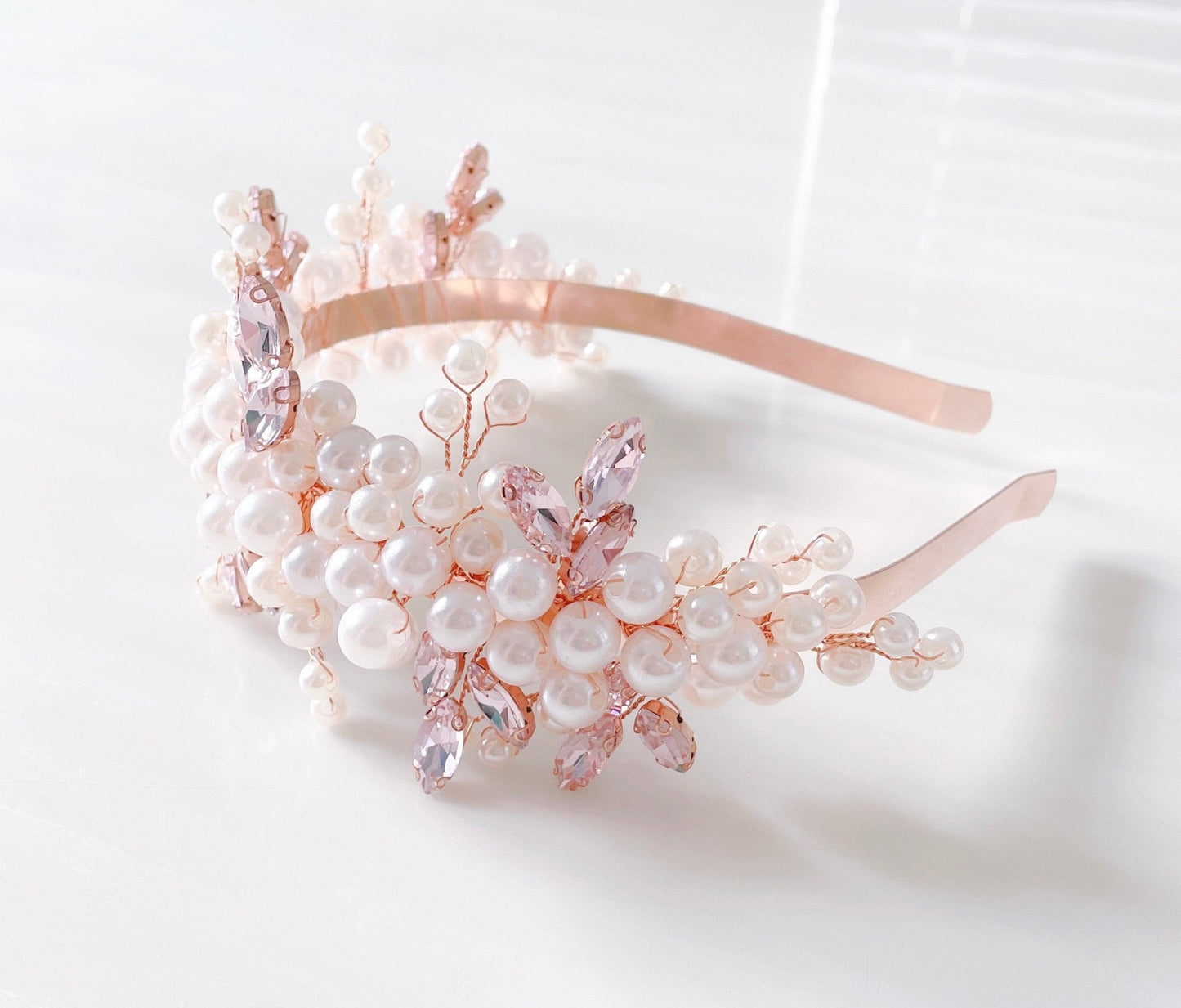 Pink bridal headpiece - Petal & Pearl