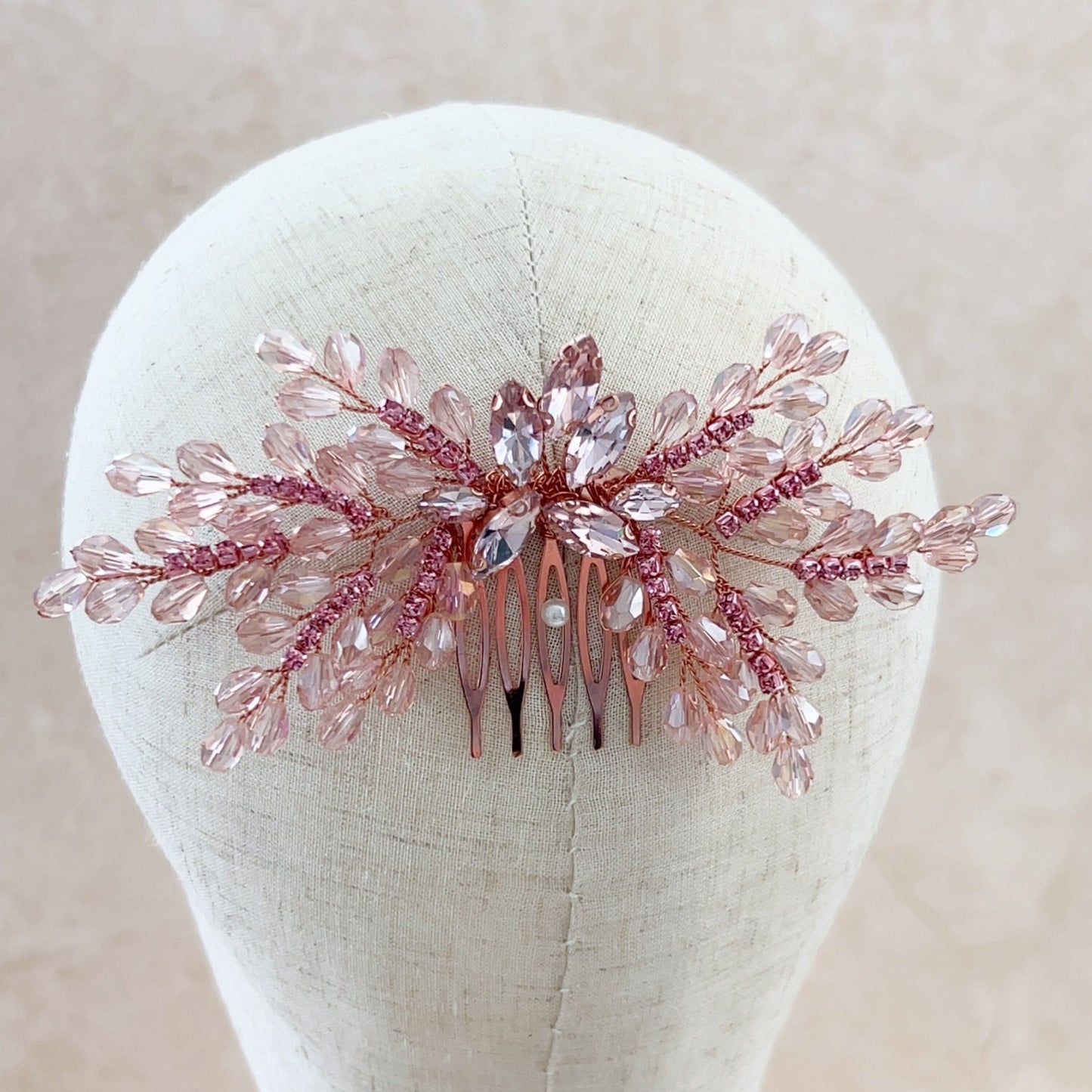 Pink crystal bow hair comb - Petal & Pearl
