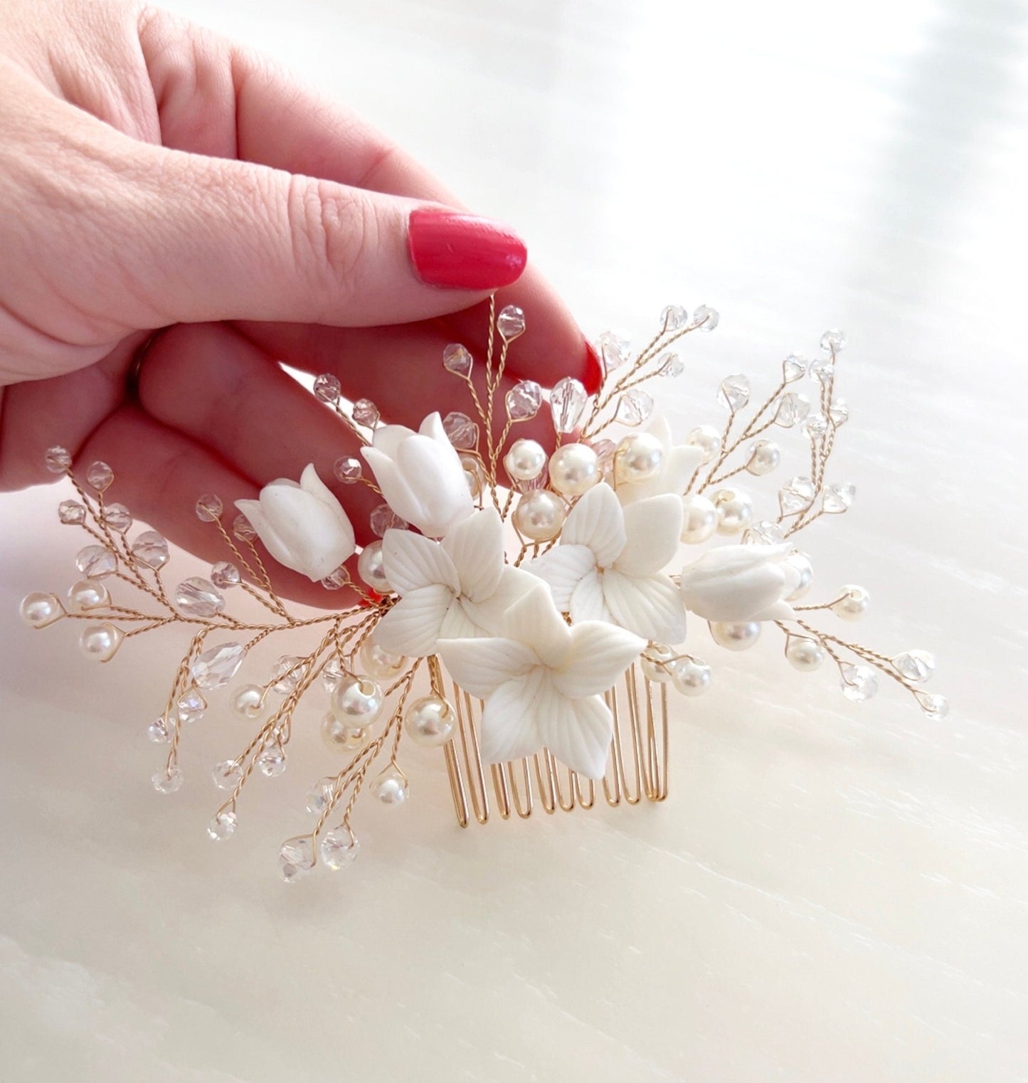 Porcelain flower hair comb - Petal & Pearl
