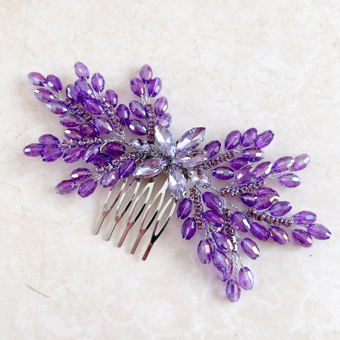 Purple bow hair comb - Petal & Pearl