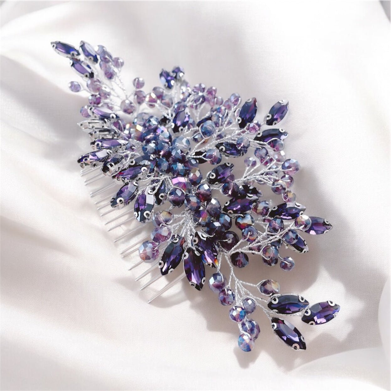 Purple crystal decorative hair comb - Petal & Pearl