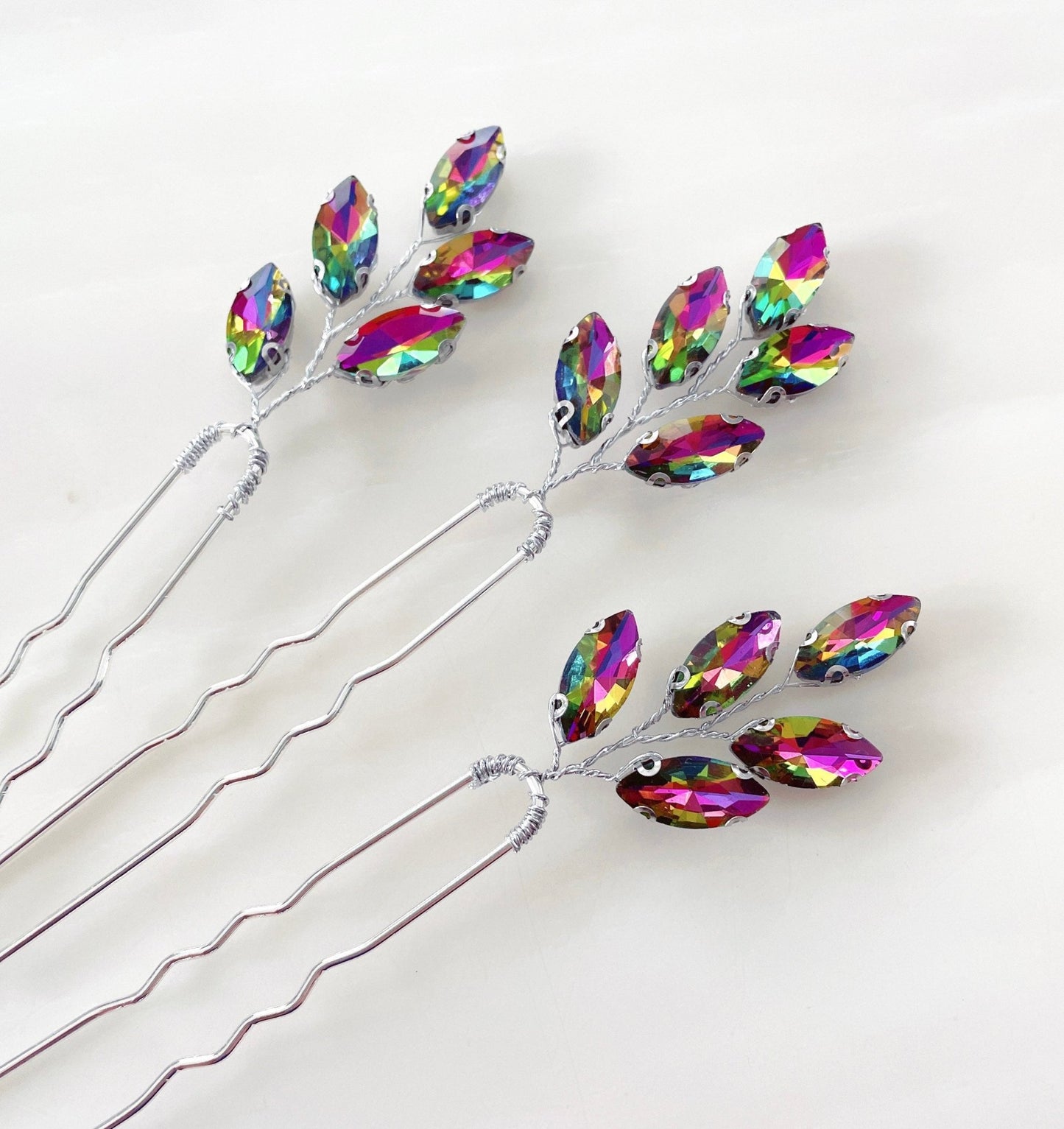 Rainbow crystal hair pins - Petal & Pearl