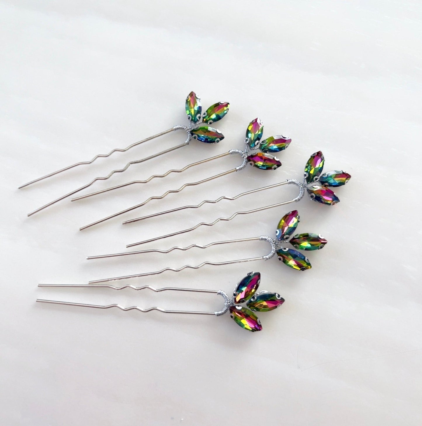 Rainbow crystal hair pins - Petal & Pearl