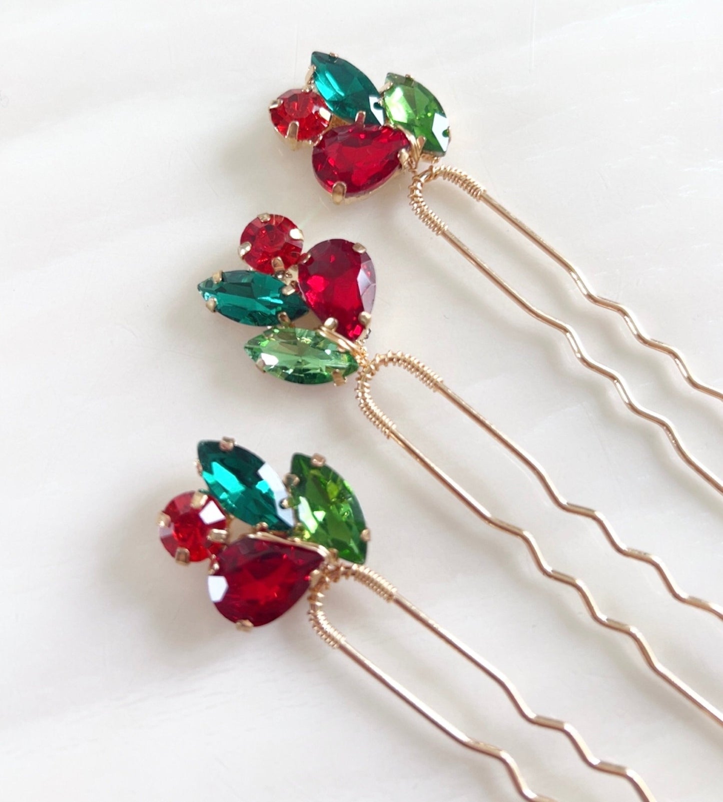 red and green hair pins - Petal & Pearl