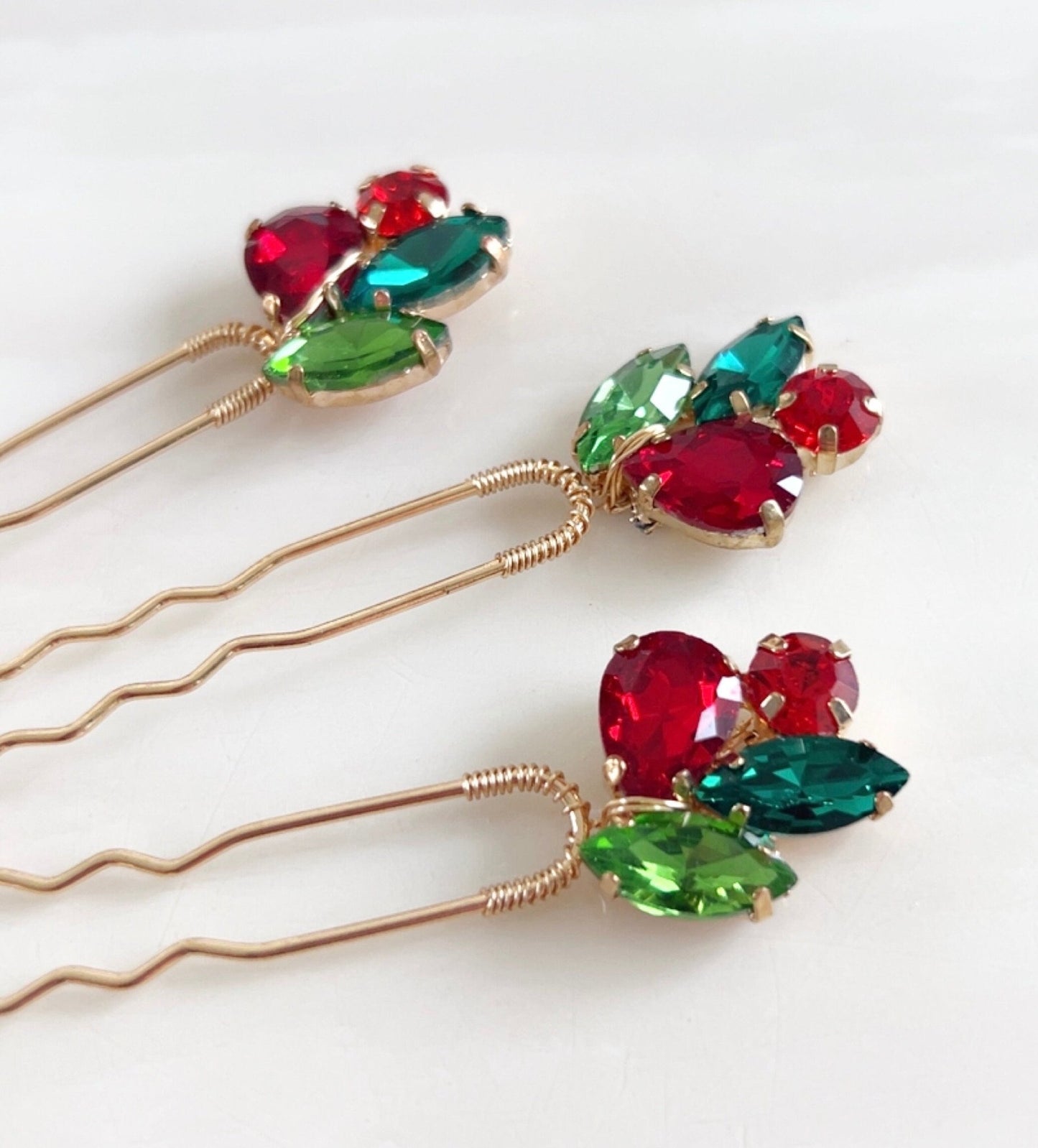 red and green hair pins - Petal & Pearl