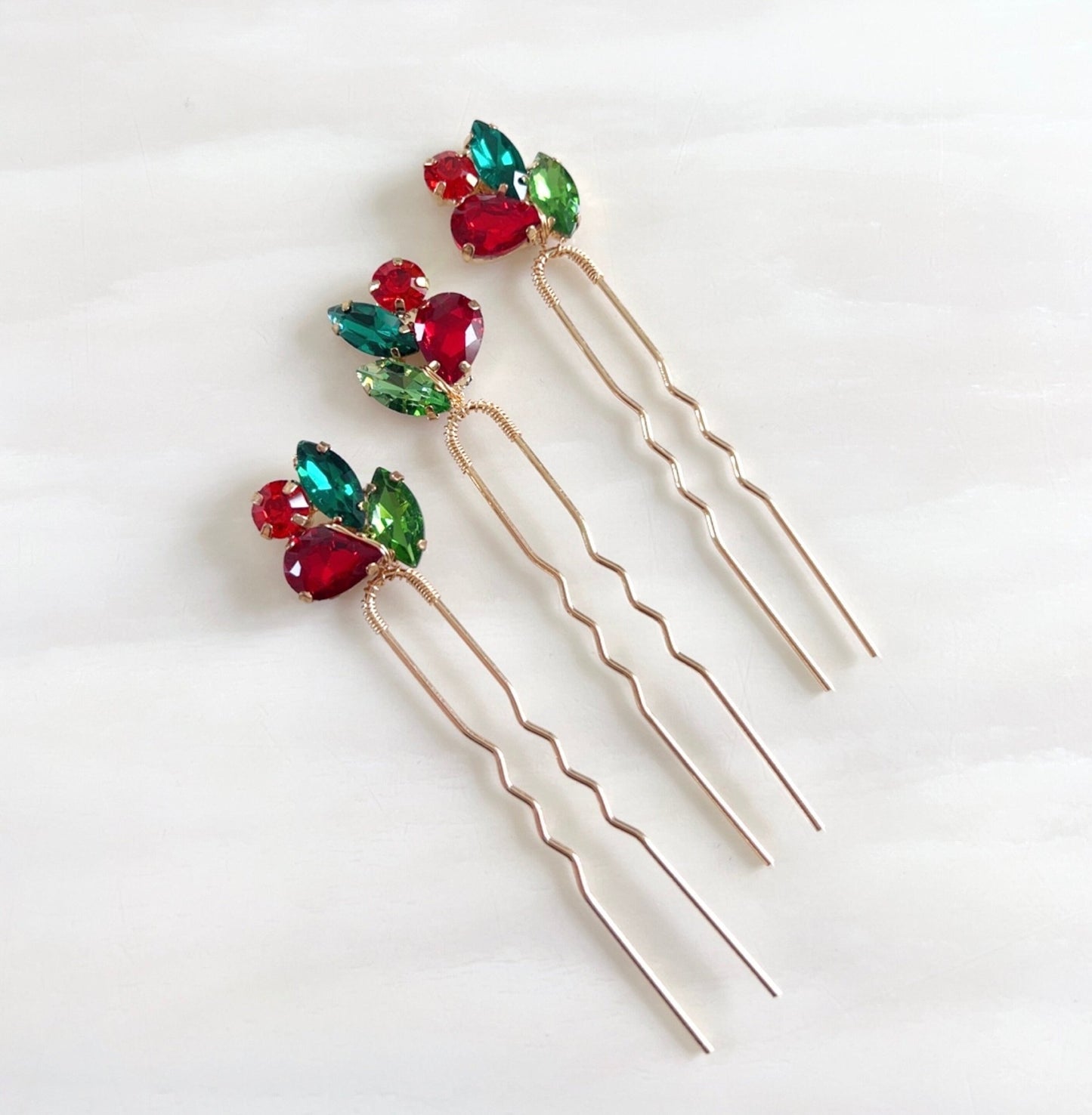 red and green hair pins - Petal & Pearl