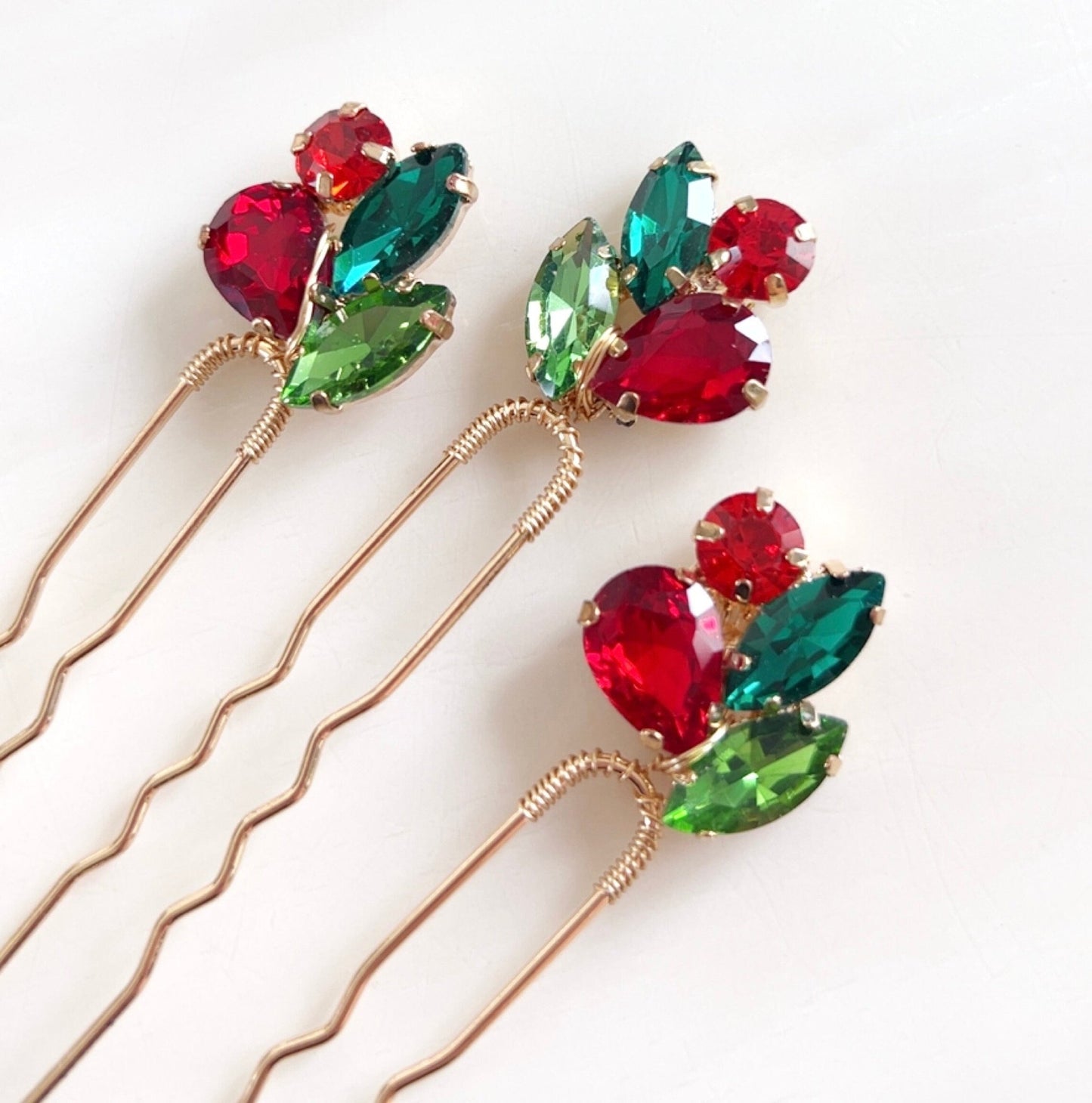 red and green hair pins - Petal & Pearl