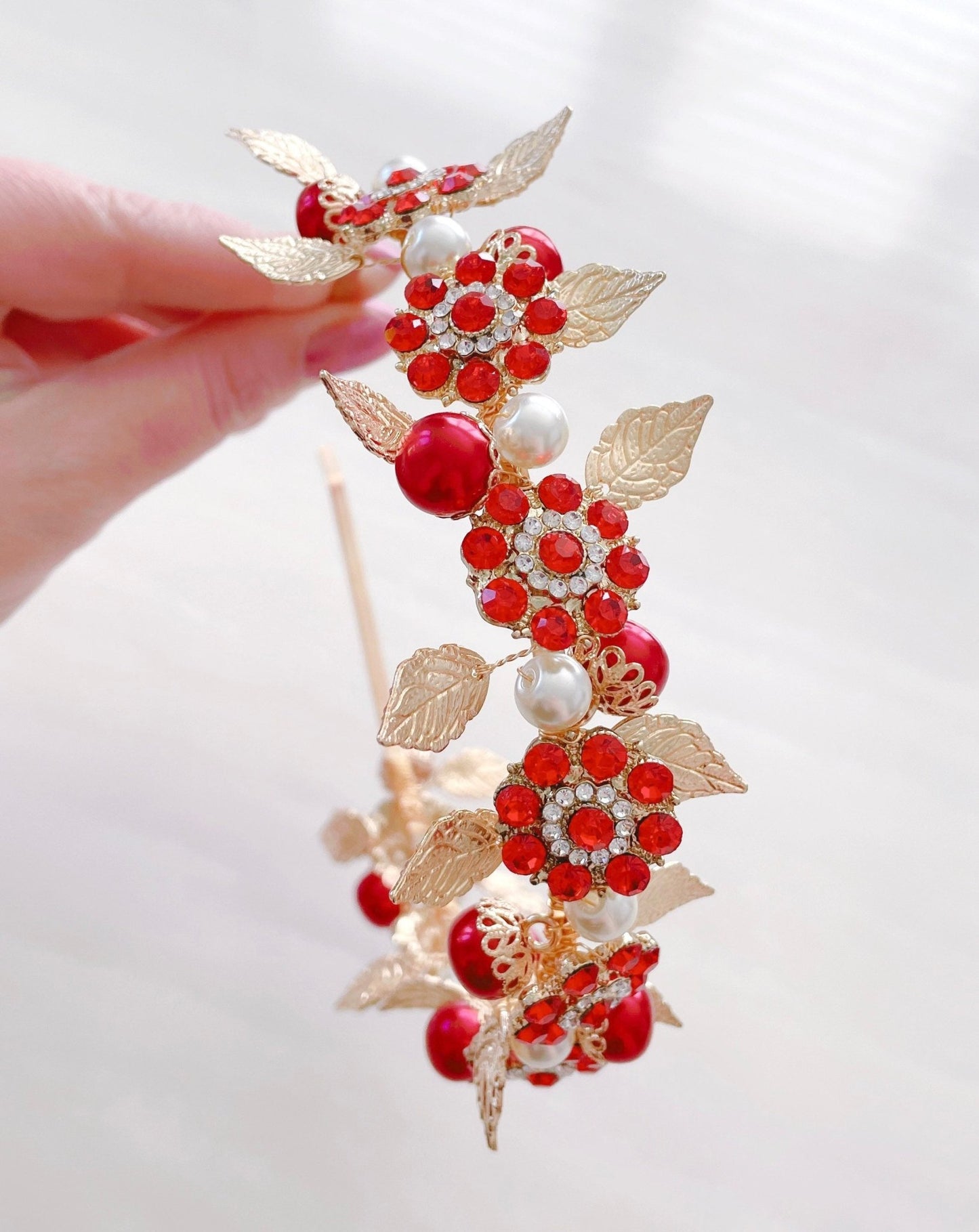 Red crystal bridal headpiece - Petal & Pearl
