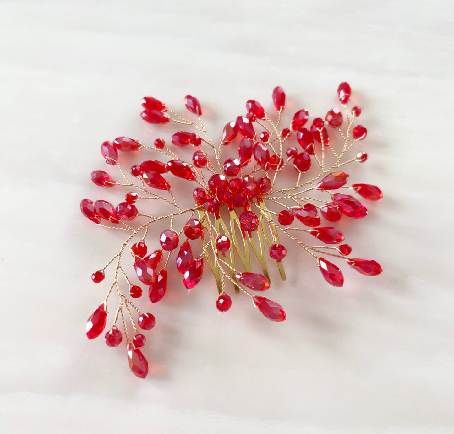 red crystal decorative hair comb - Petal & Pearl