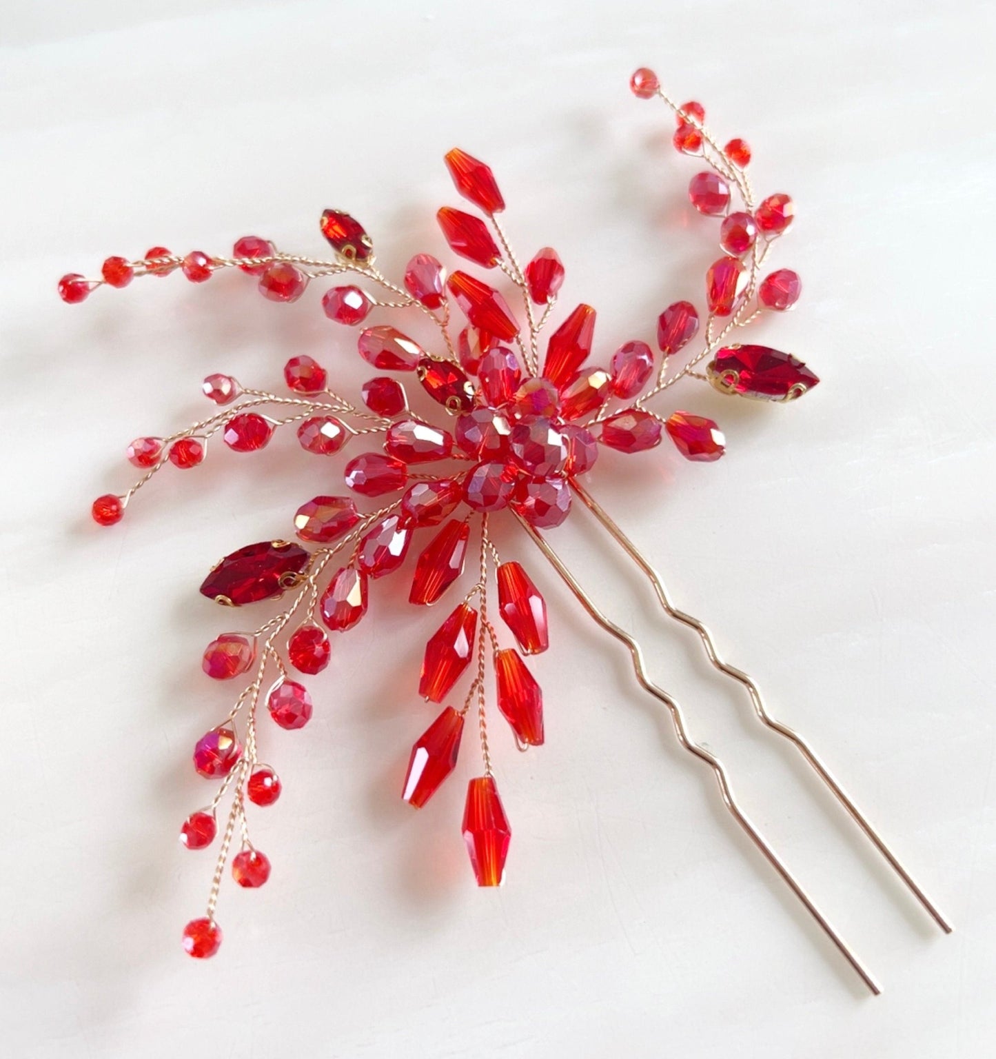 Red crystal hair pin - Petal & Pearl