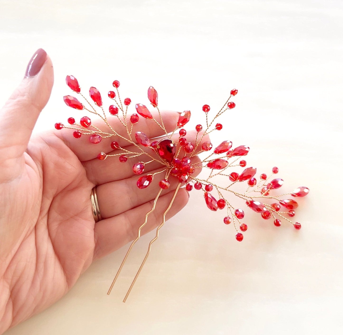 Red crystal hair pin - Petal & Pearl