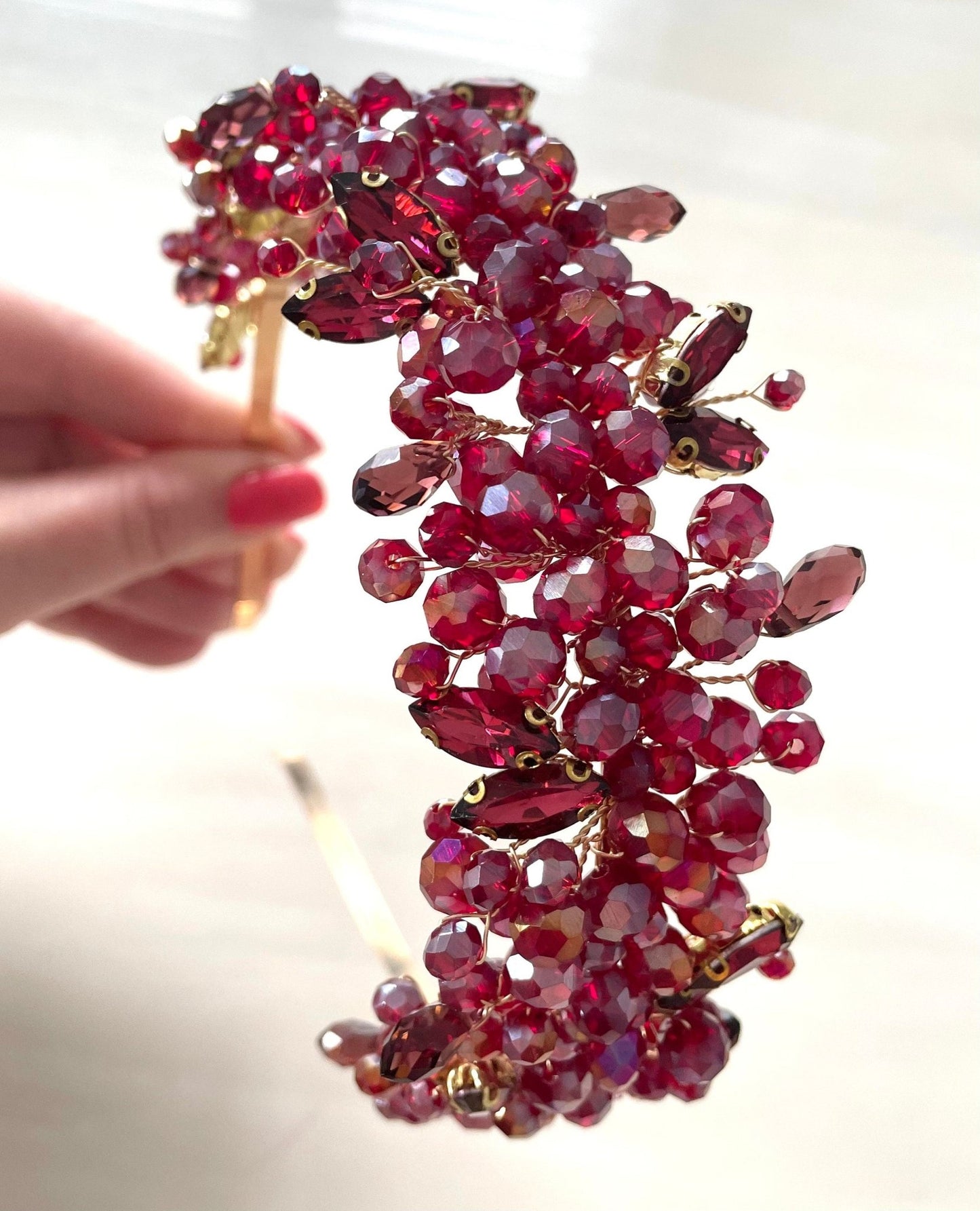 Red crystal headpiece - Petal & Pearl