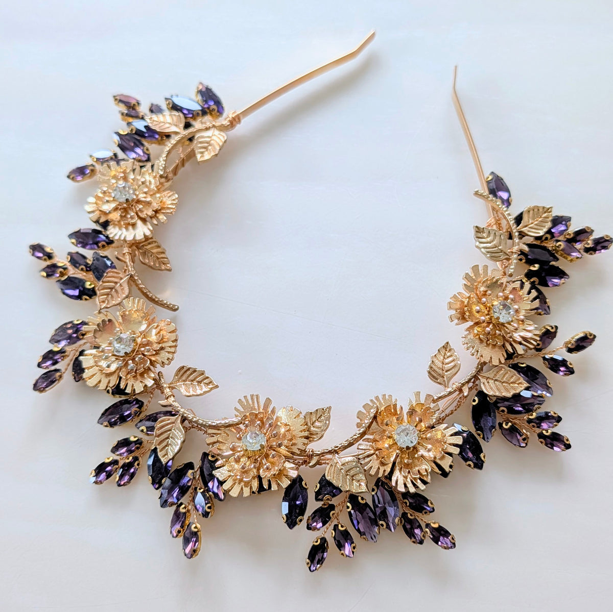 Eclipse Crown – Purple Crystal & Gold Floral Headband