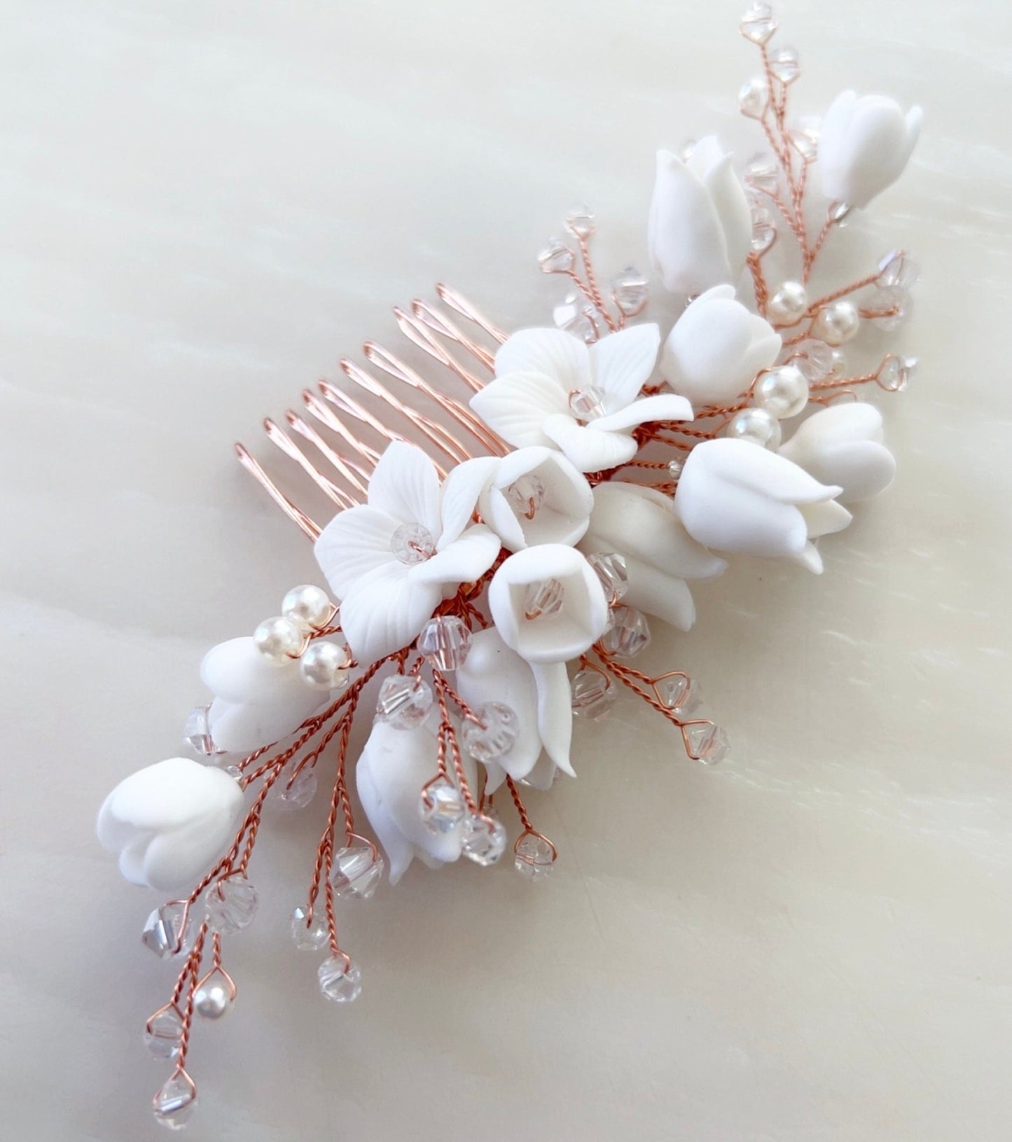 Rose gold bridal headpiece - Petal & Pearl