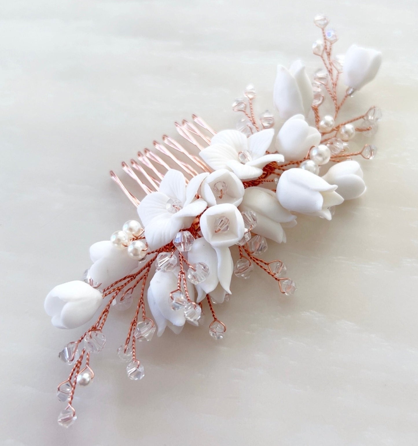 Rose gold bridal headpiece - Petal & Pearl