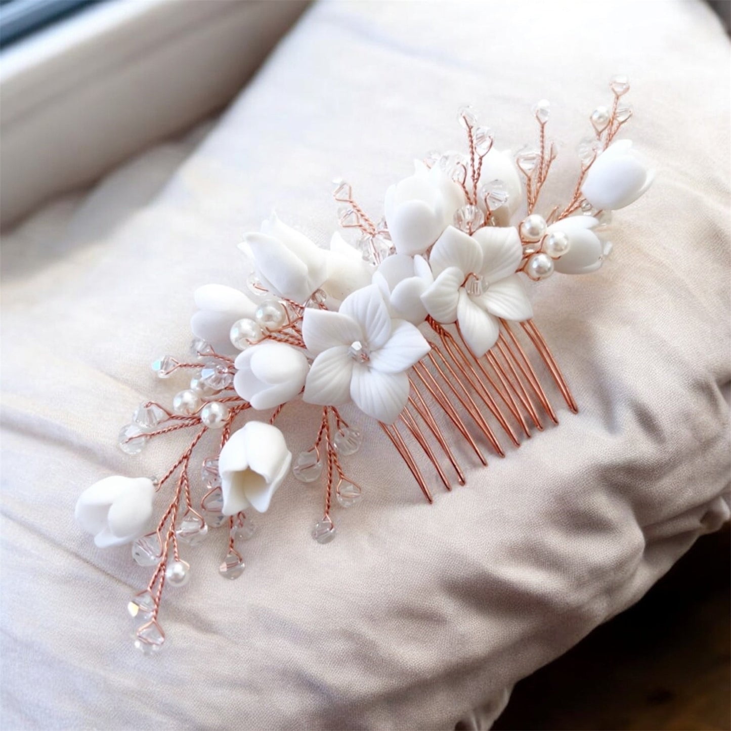 Rose gold bridal headpiece - Petal & Pearl