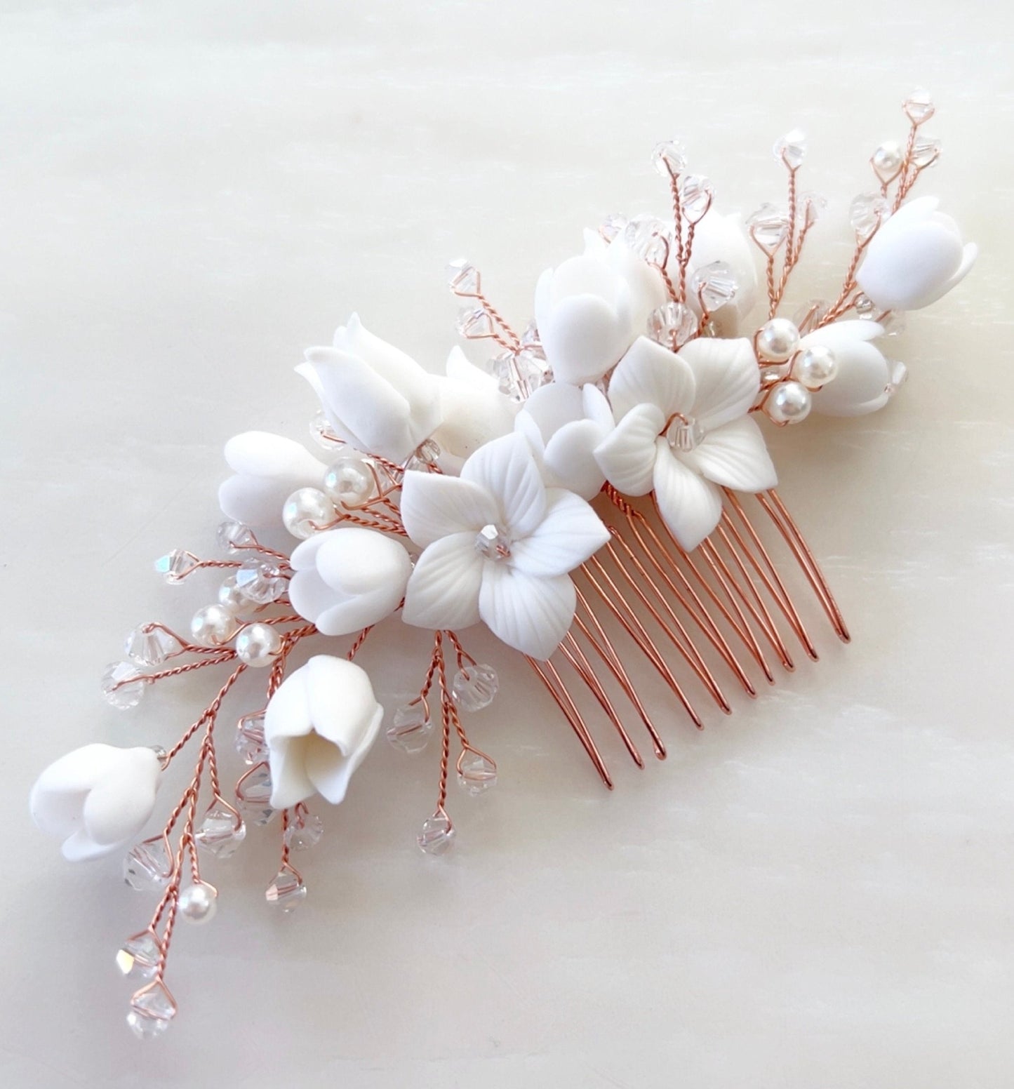 Rose gold bridal headpiece - Petal & Pearl