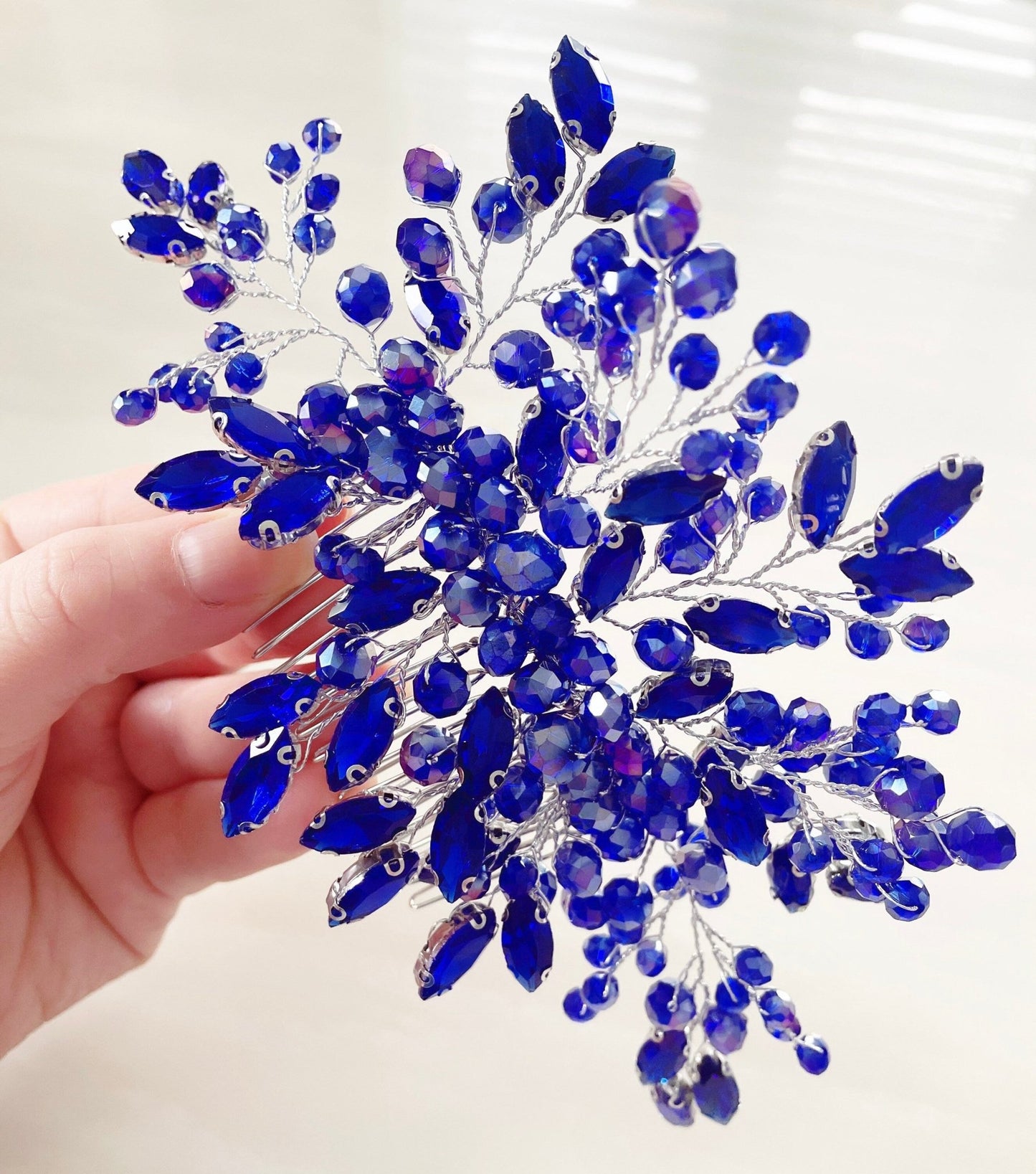 Royal blue bridal headpiece - Petal & Pearl