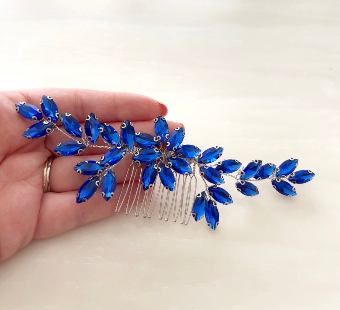 Royal blue crystal decorative hair comb - Petal & Pearl