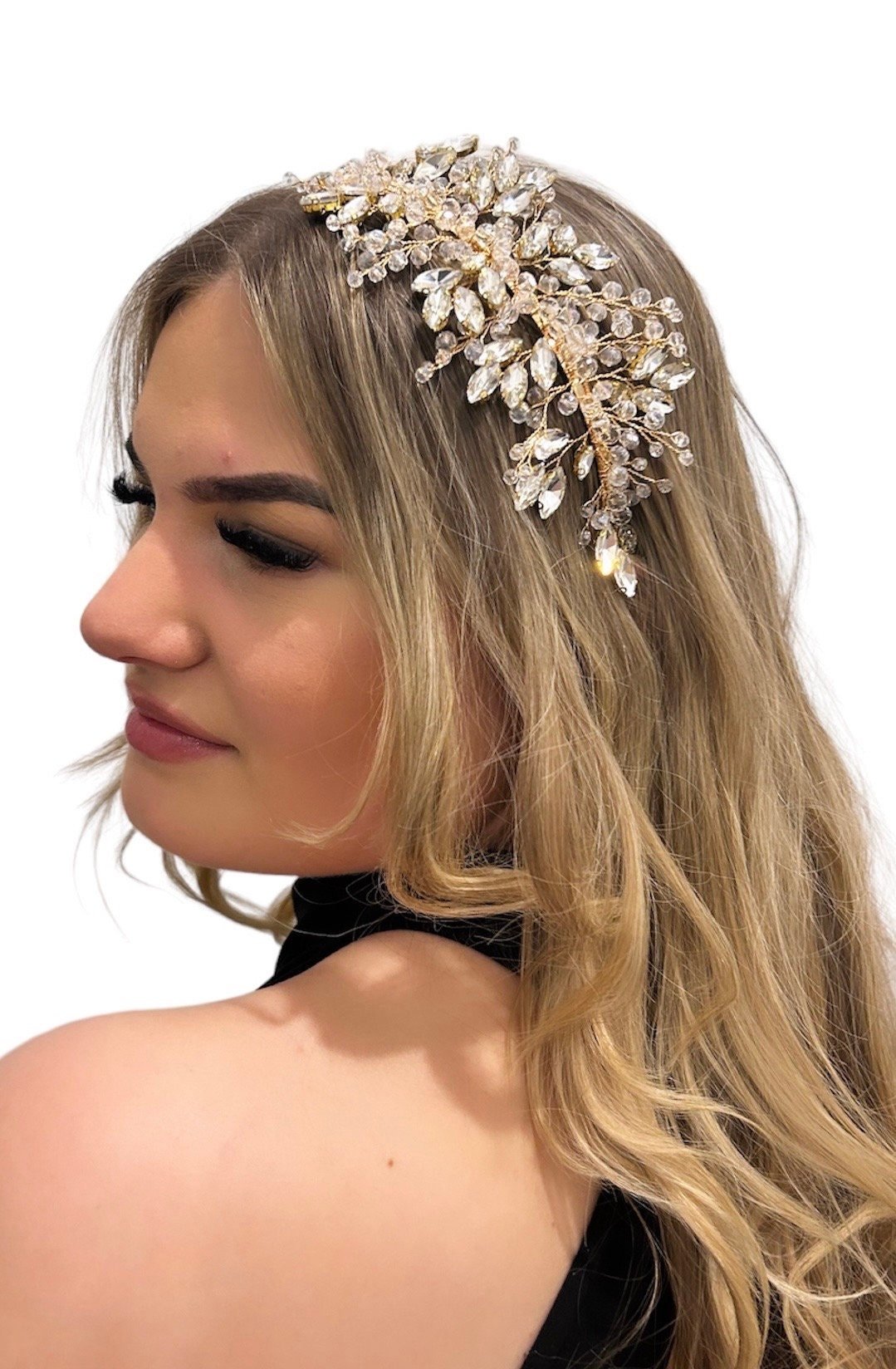 Silver Side bridal headpiece - Petal & Pearl
