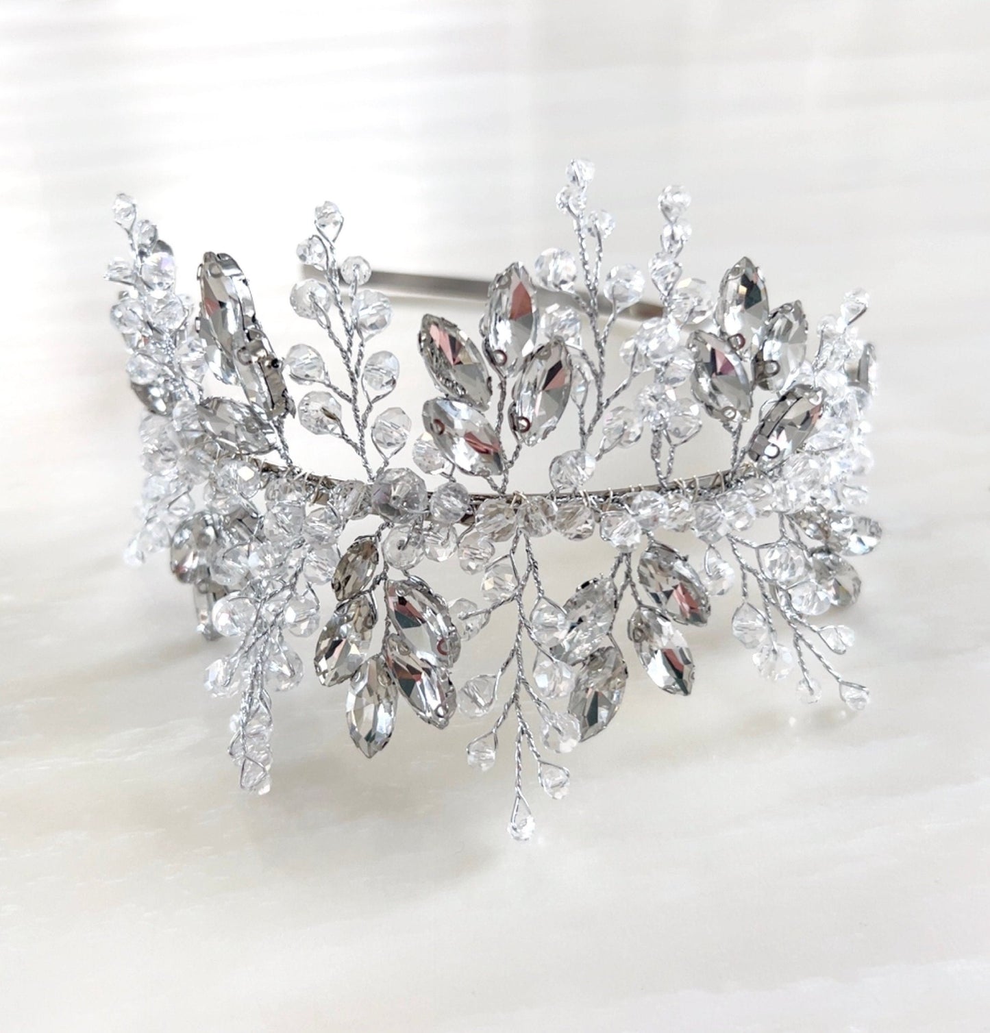 Silver Side bridal headpiece - Petal & Pearl