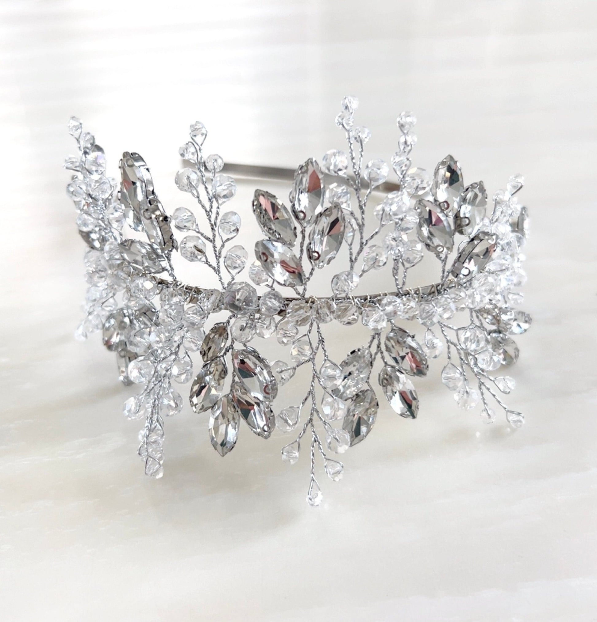 Silver Side bridal headpiece - Petal & Pearl