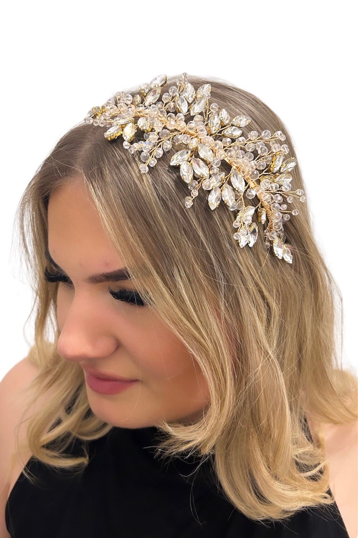 Silver Side bridal headpiece - Petal & Pearl