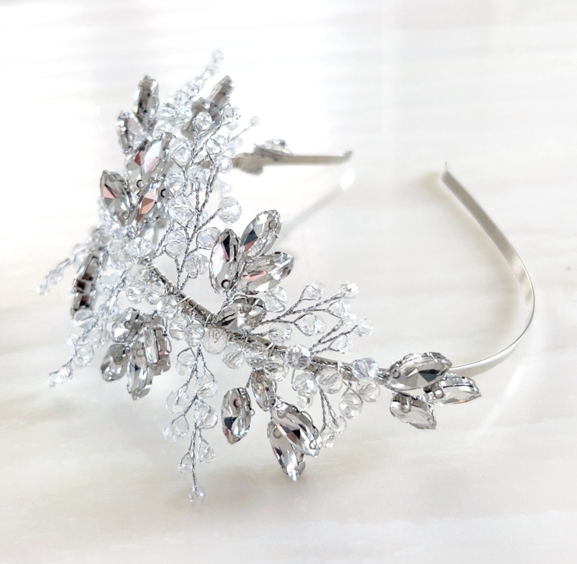 Silver Side bridal headpiece - Petal & Pearl